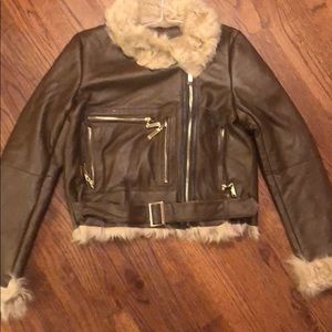 L dark brown real sheepskin jacket